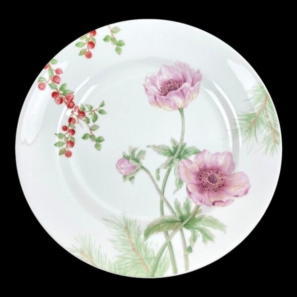 Lenox Holiday Winter Garden Anemone and Wintergreen Dinner Plate 11.25"  White - Picture 1 of 10